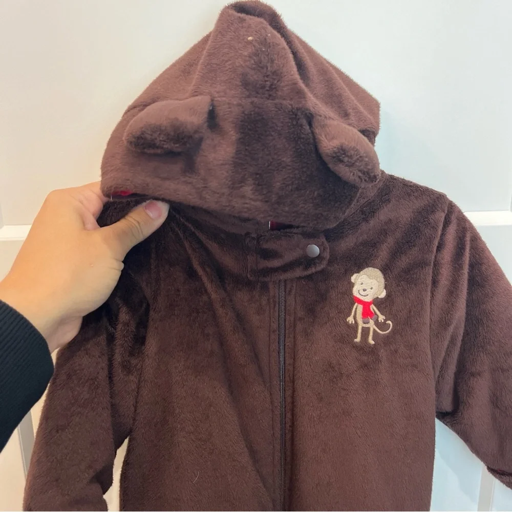 Carters Just One You Size 9 Month Monkey Baby Full Zip Hooded Winter‎ One-Piece